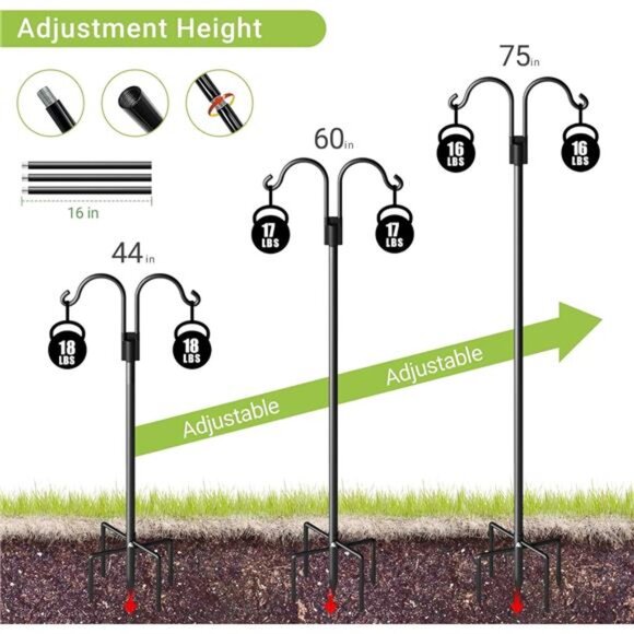 Double Shepherds Hooks for Outdoor, Heavy Duty Bird Feeder Pole with 5 Prong - Picture 5 of 8